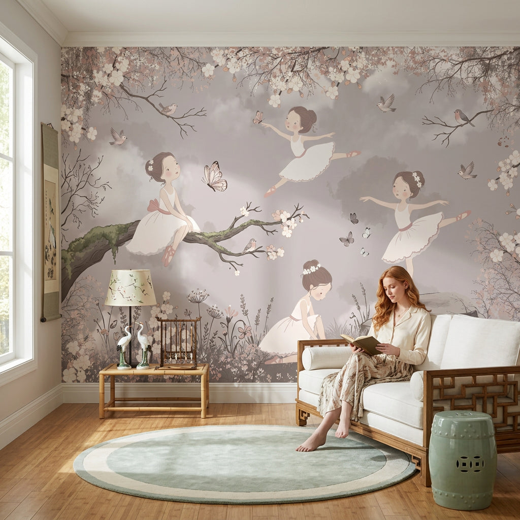 Ballerina Wallpaper Floral Storybook Wall Mural