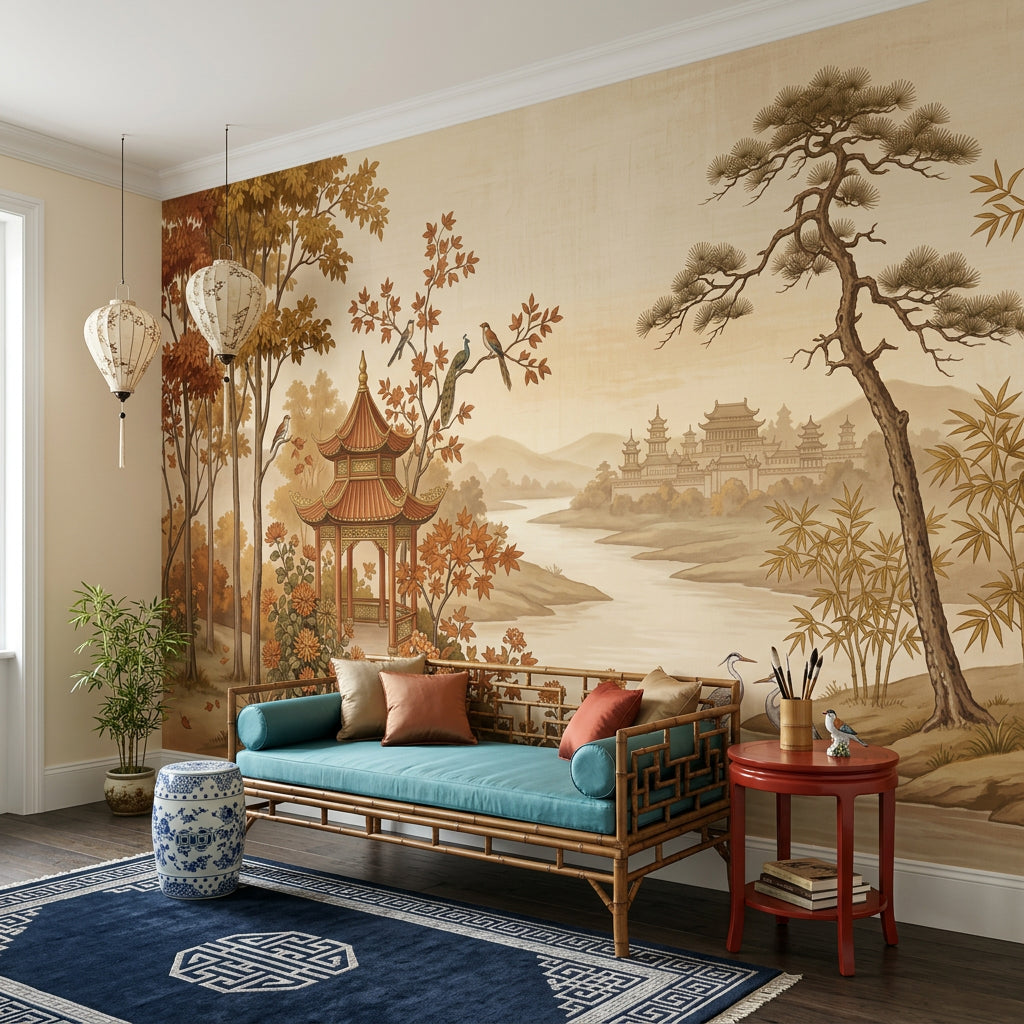 Asian Landscape Wallpaper Traditional Pavilion Pagoda Palace Wall Mural