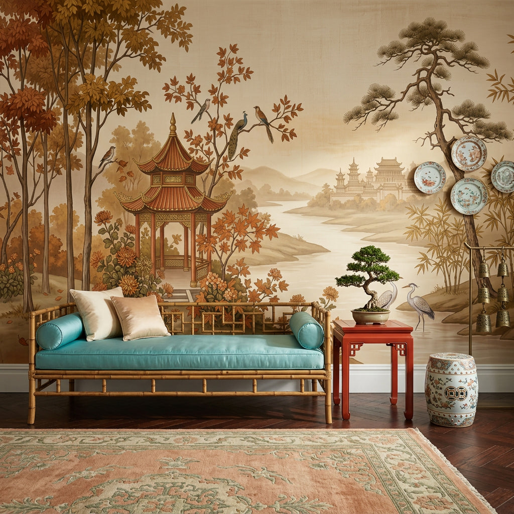 Asian Landscape Wallpaper Traditional Pavilion Pagoda Palace Wall Mural