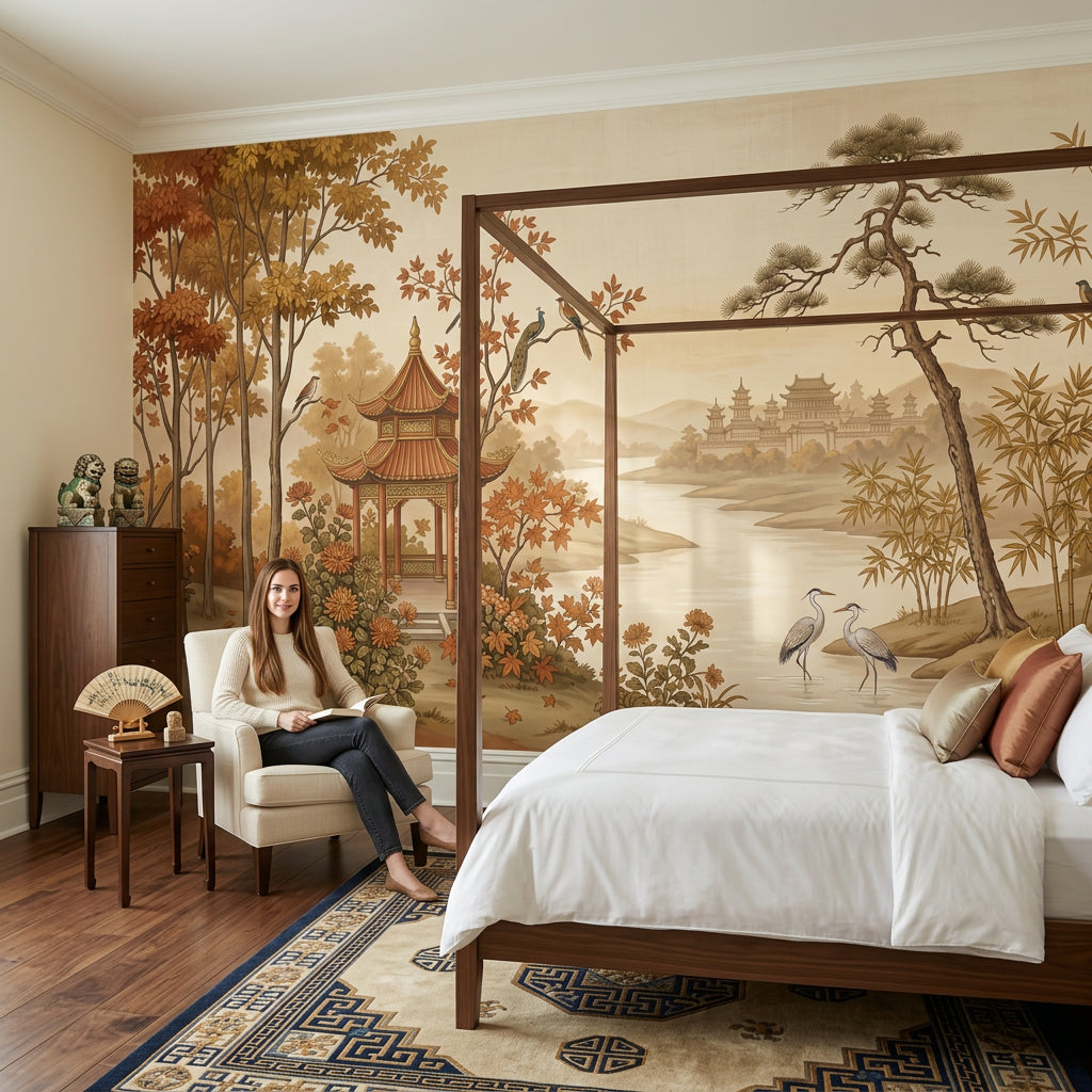 Asian Landscape Wallpaper Traditional Pavilion Pagoda Palace Wall Mural