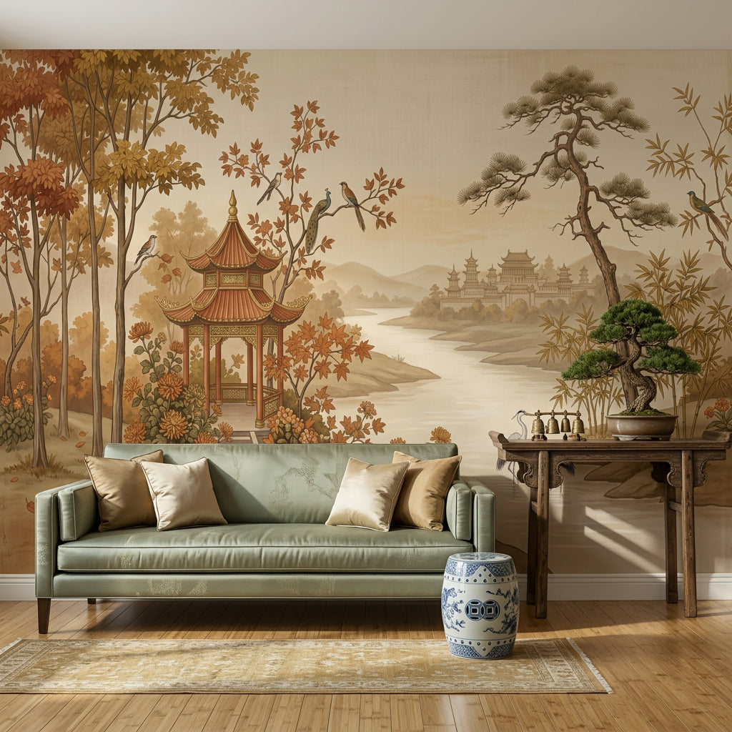 Asian Landscape Wallpaper Traditional Pavilion Pagoda Palace Wall Mural