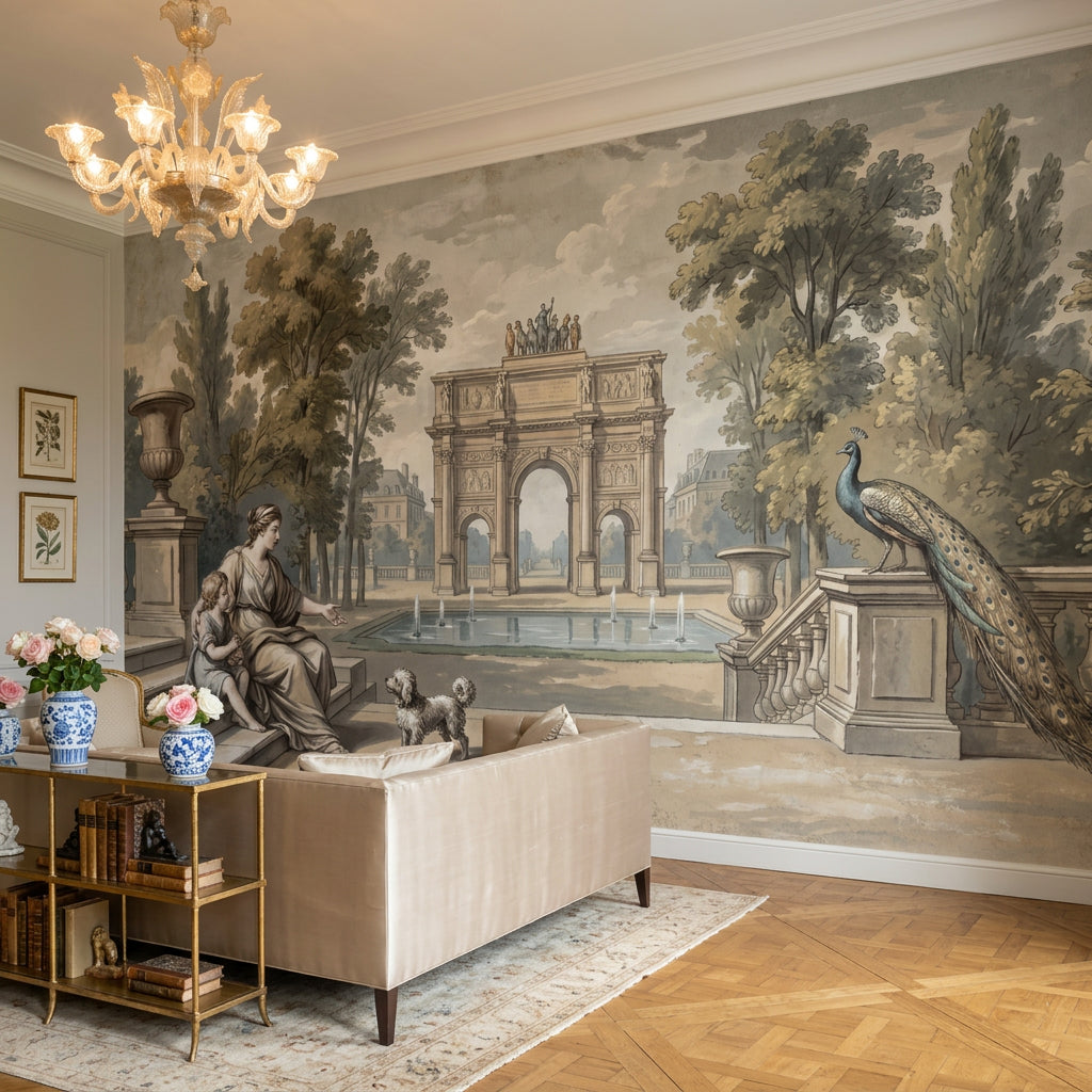 Triumphal Arch Wallpaper Classical Garden Removable Formal Fountain Pool Wall Decor