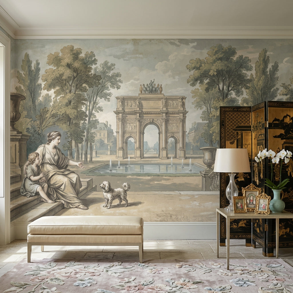 Triumphal Arch Wallpaper Classical Garden Removable Formal Fountain Pool Wall Decor