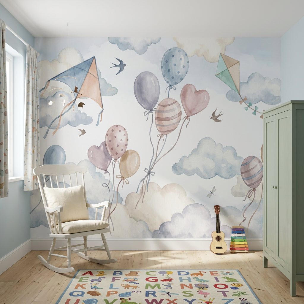 White Background Wallpaper Nursery Sky Pastel Clouds Wall Mural