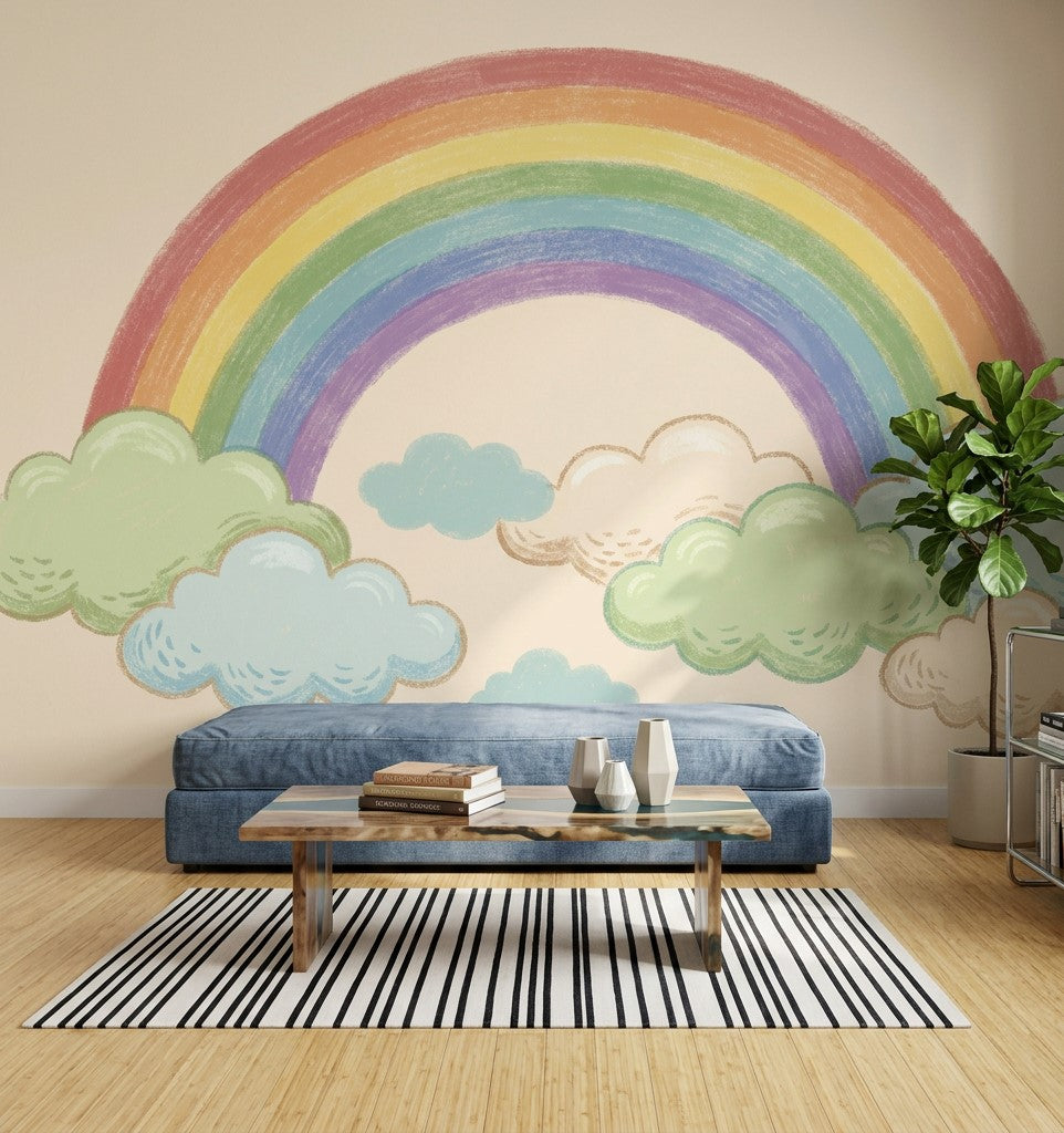 Rainbow Wallpaper Clouds Pastel Wall Mural