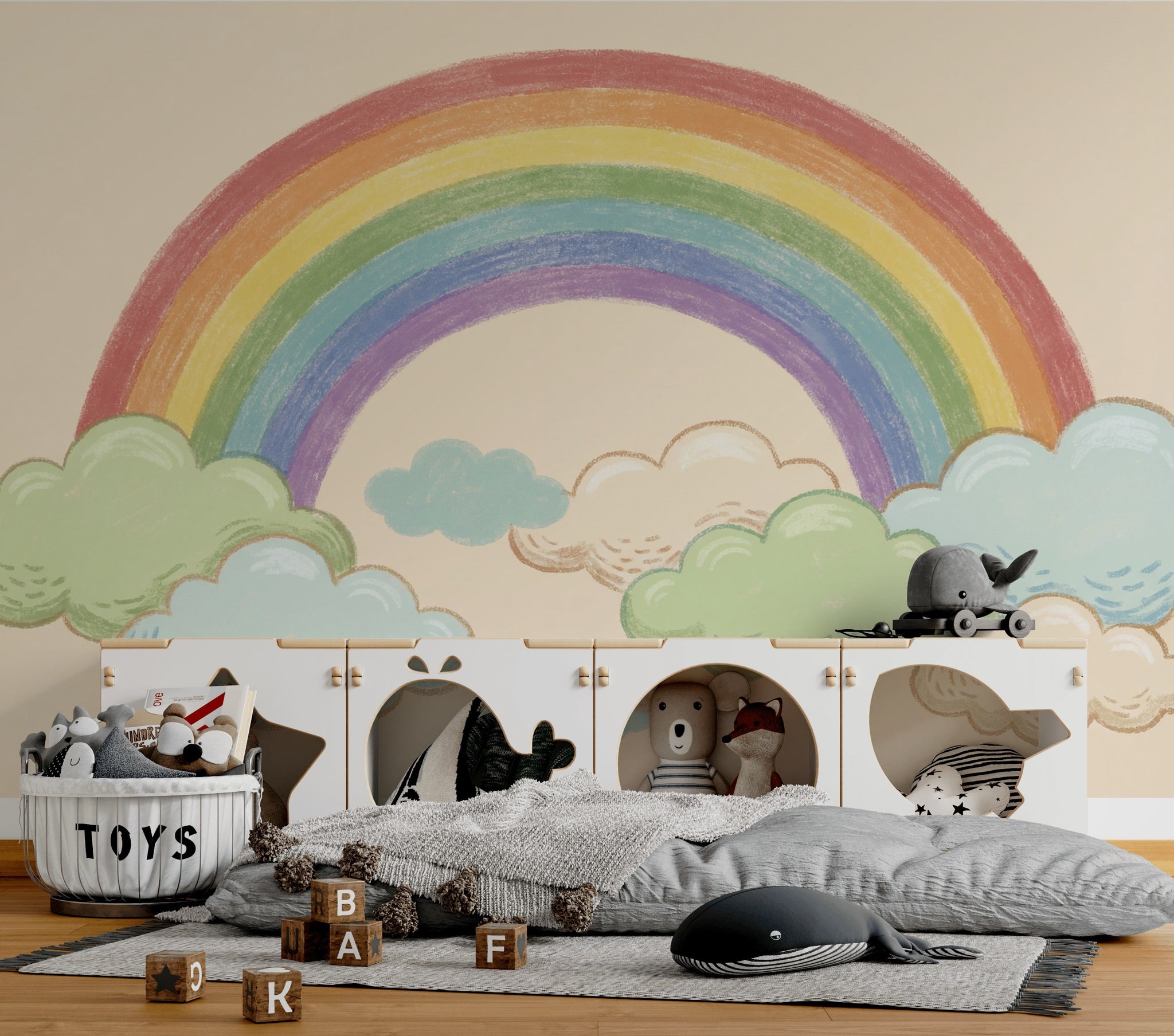 Rainbow Wallpaper Clouds Pastel Wall Mural