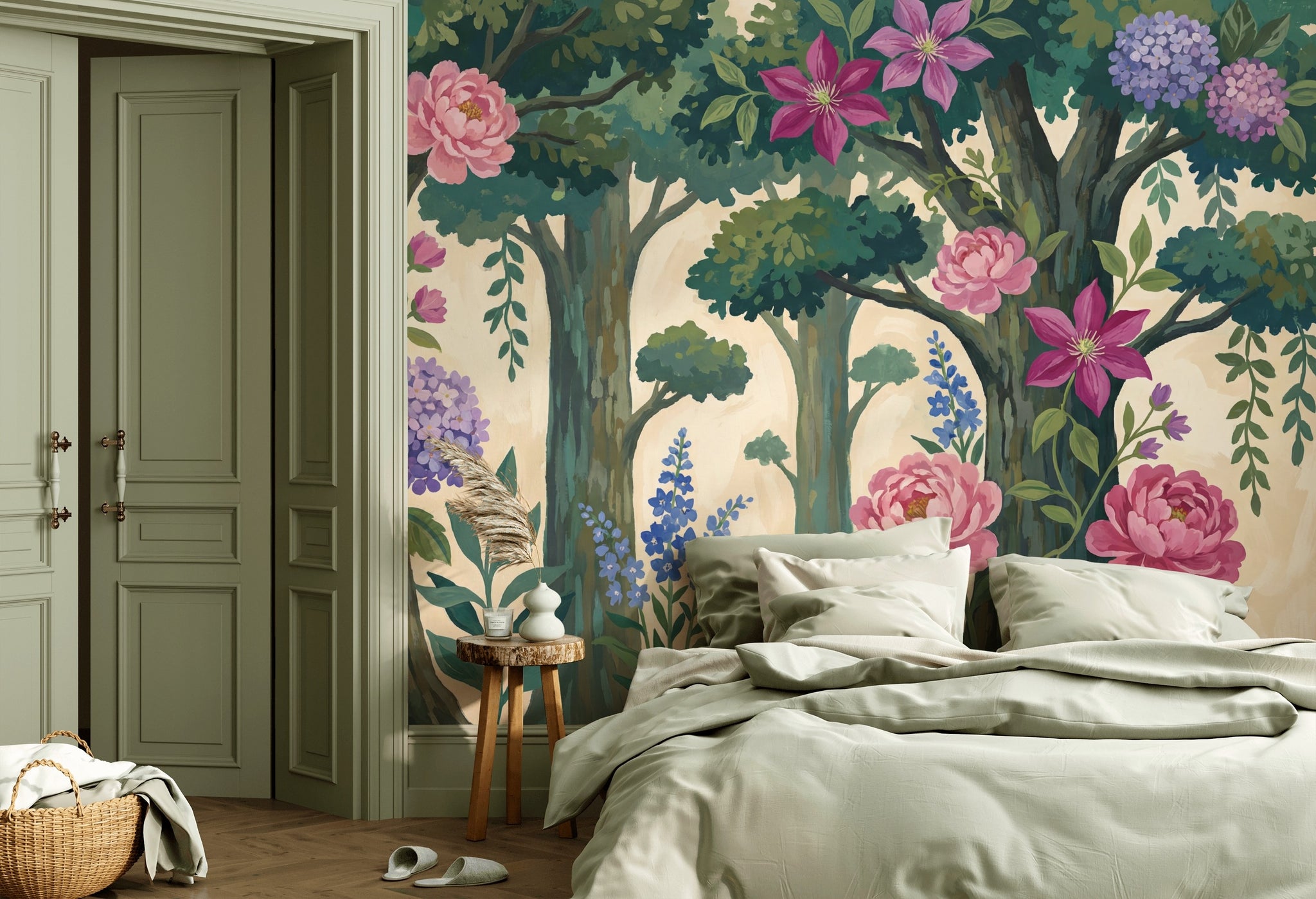 Woodland Floral Wallpaper Botanical Garden Trees And Vines Removable Wall Decor