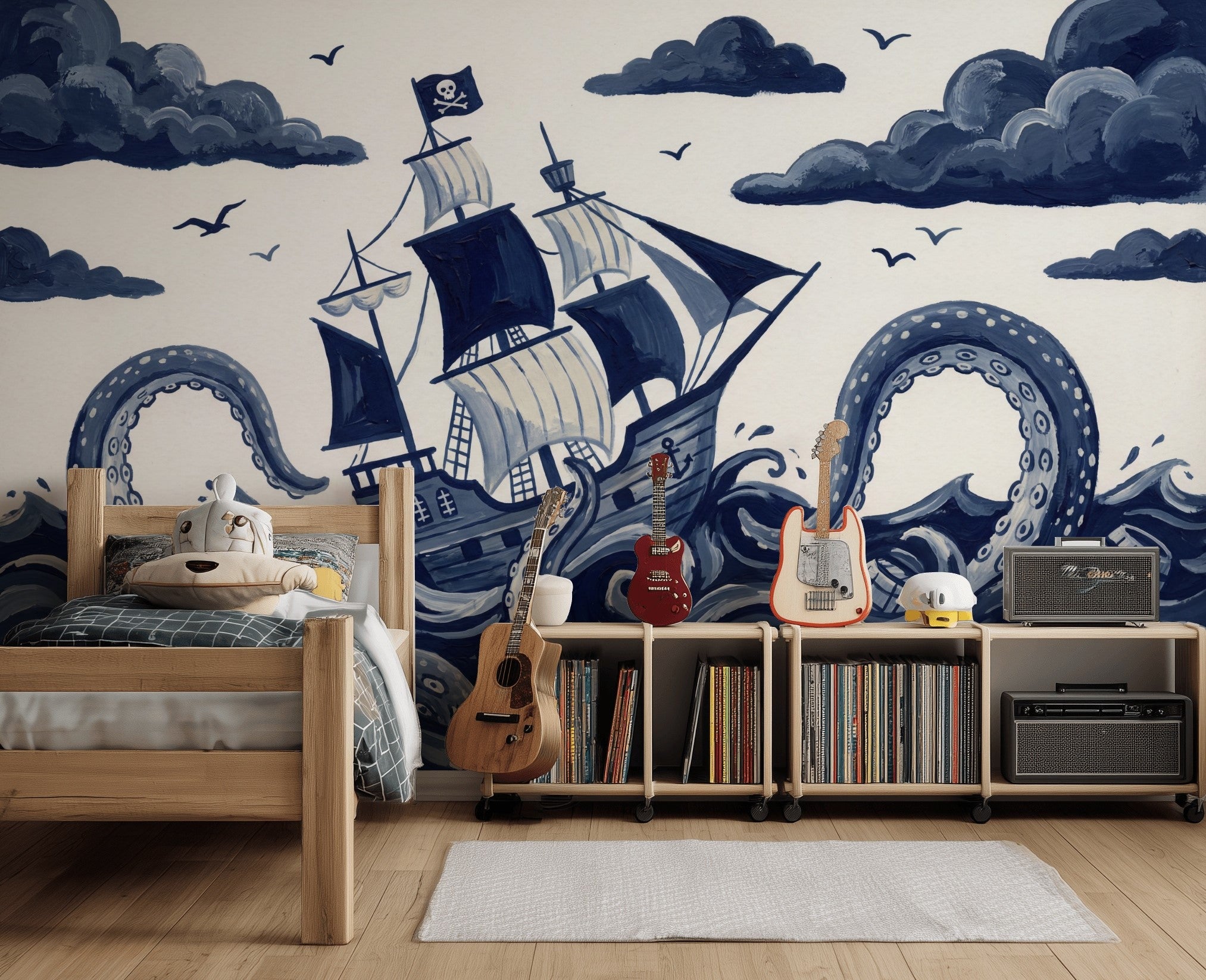 Pirate Ship Wallpaper Dark Nautical Removable Kraken Octopus Tentacles Wall Decor