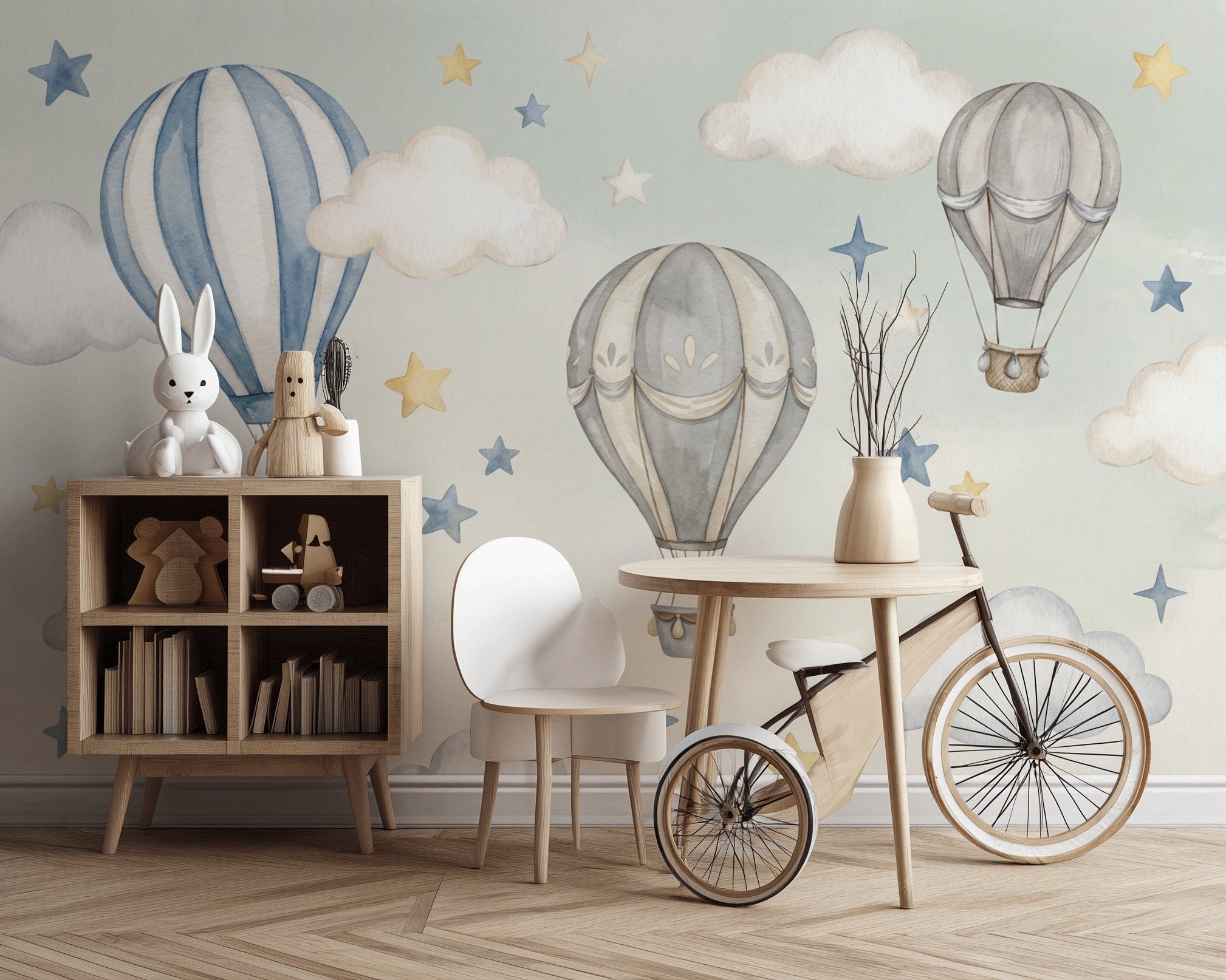 Hot Air Balloons Wallpaper Watercolor Whimsical Removable Wall Decor