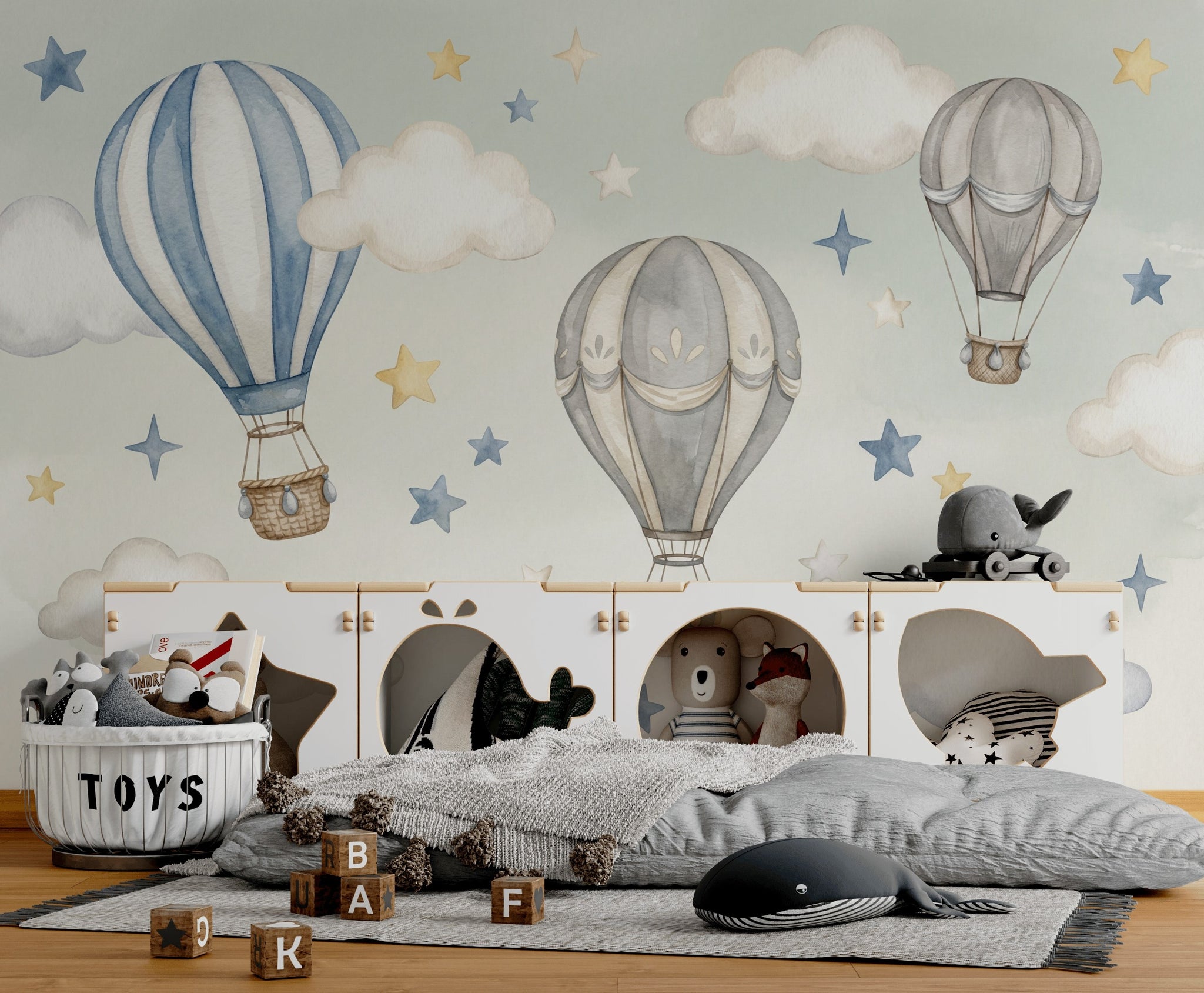 Hot Air Balloons Wallpaper Watercolor Whimsical Removable Wall Decor
