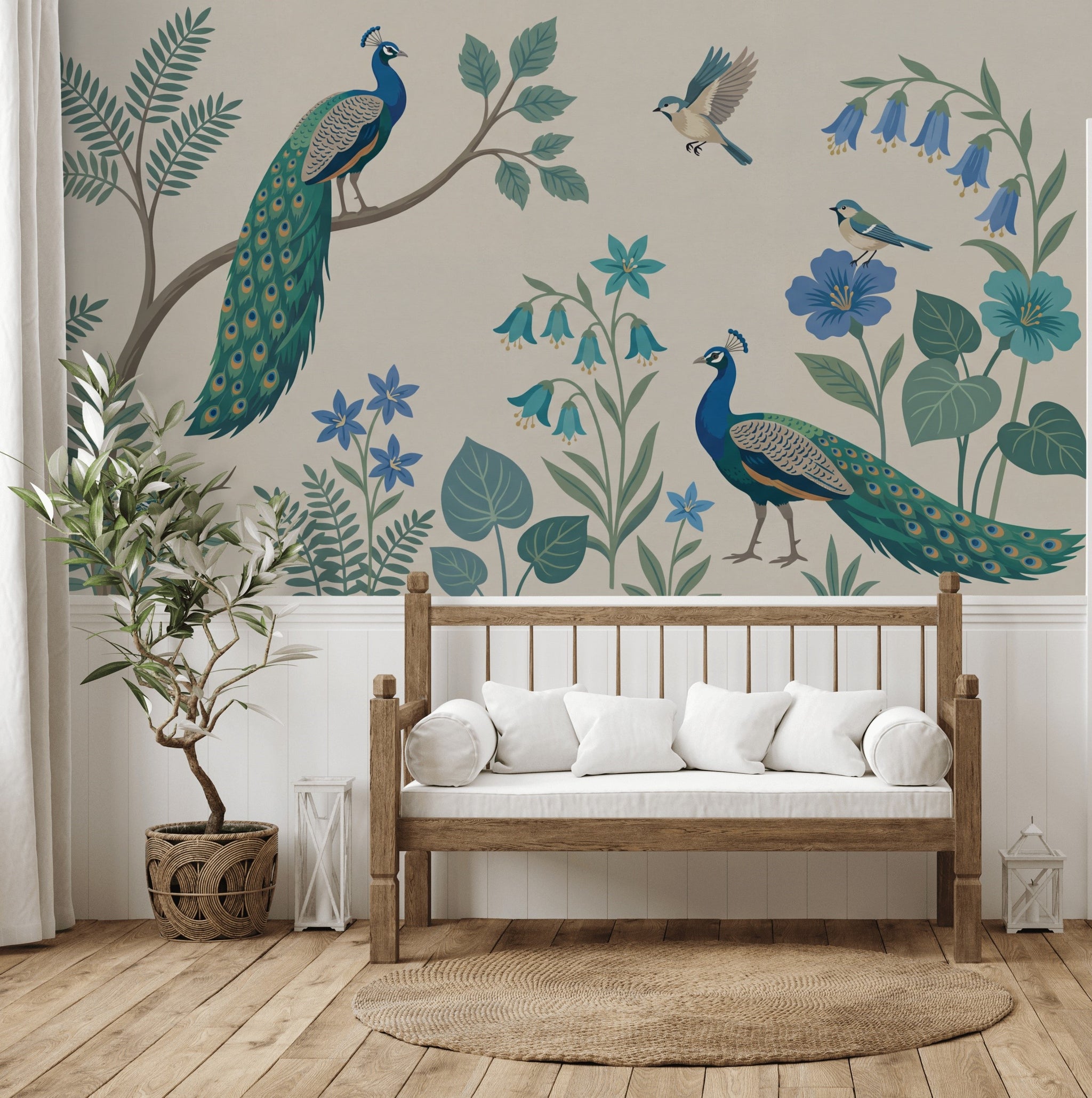 Peacock Wallpaper Botanical Birds Wall Mural