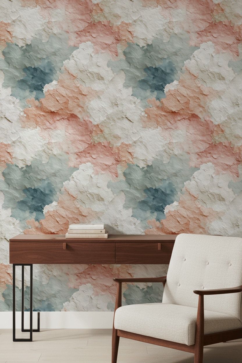 Abstract Watercolor Wallpaper Textured Paper Removable Cream Background Wall Decor