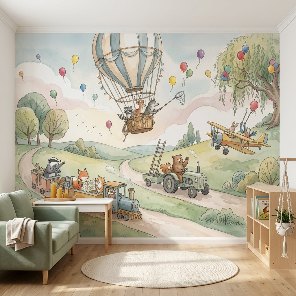Hot Air Balloon Wallpaper Balloon Ride Removable Nursery Wall Decor