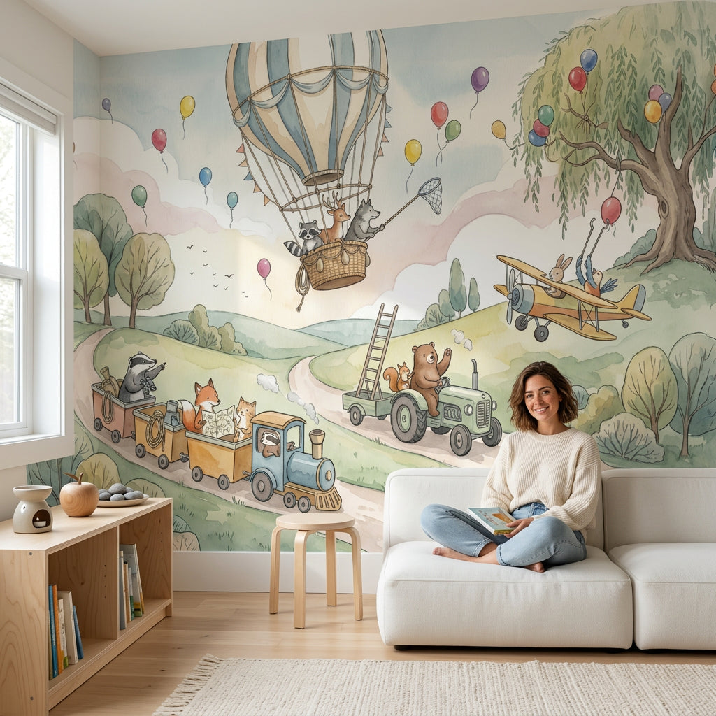 Hot Air Balloon Wallpaper Balloon Ride Removable Nursery Wall Decor