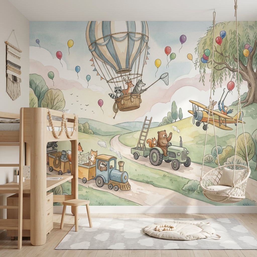 Hot Air Balloon Wallpaper Balloon Ride Removable Nursery Wall Decor