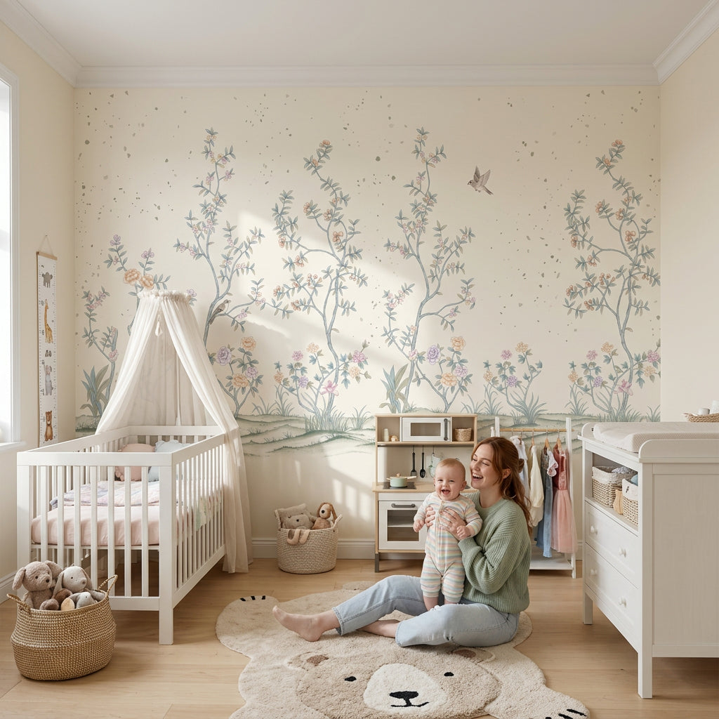 Chinoiserie Wallpaper Floral Branches Removable Pastel Blossoms Wall Decor