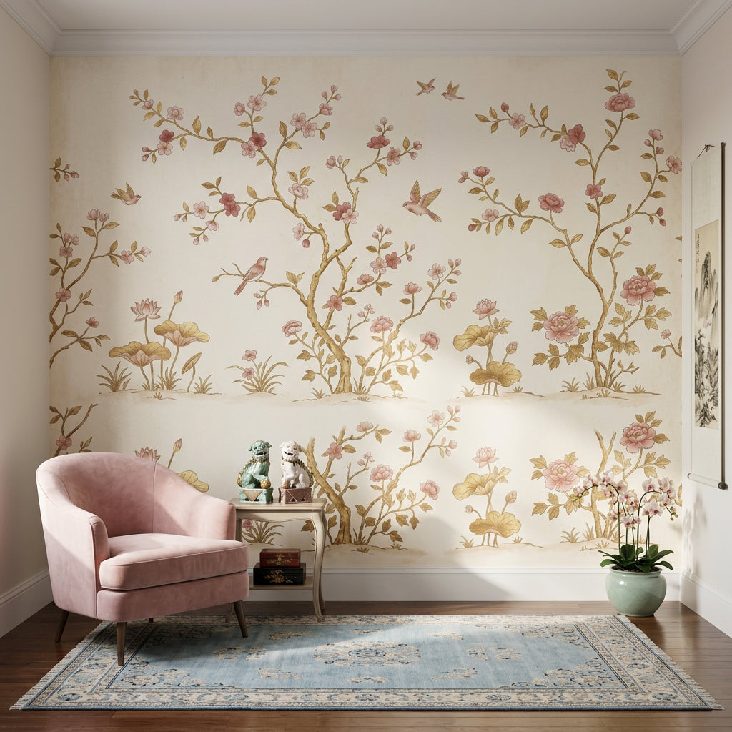 Cherry Blossoms Wallpaper Birds Oriental Garden Wall Mural