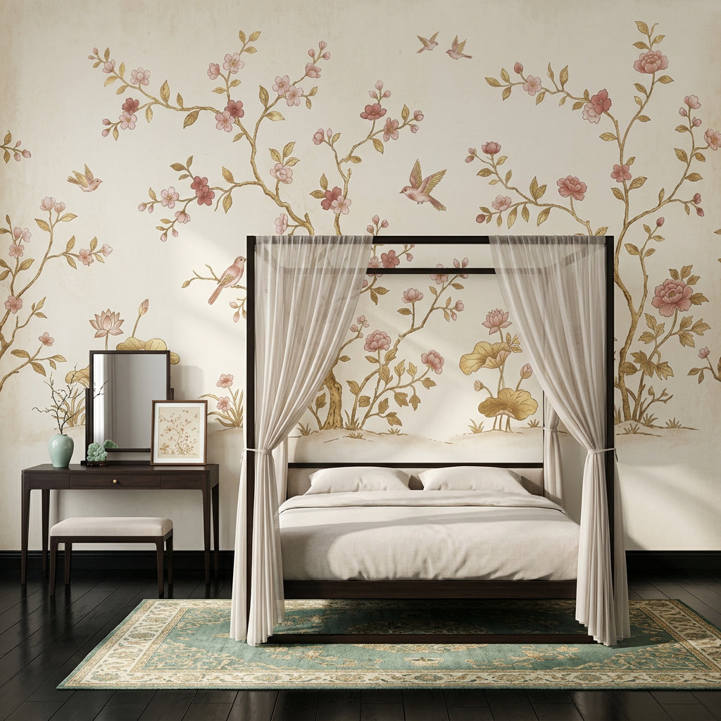 Cherry Blossoms Wallpaper Birds Oriental Garden Wall Mural