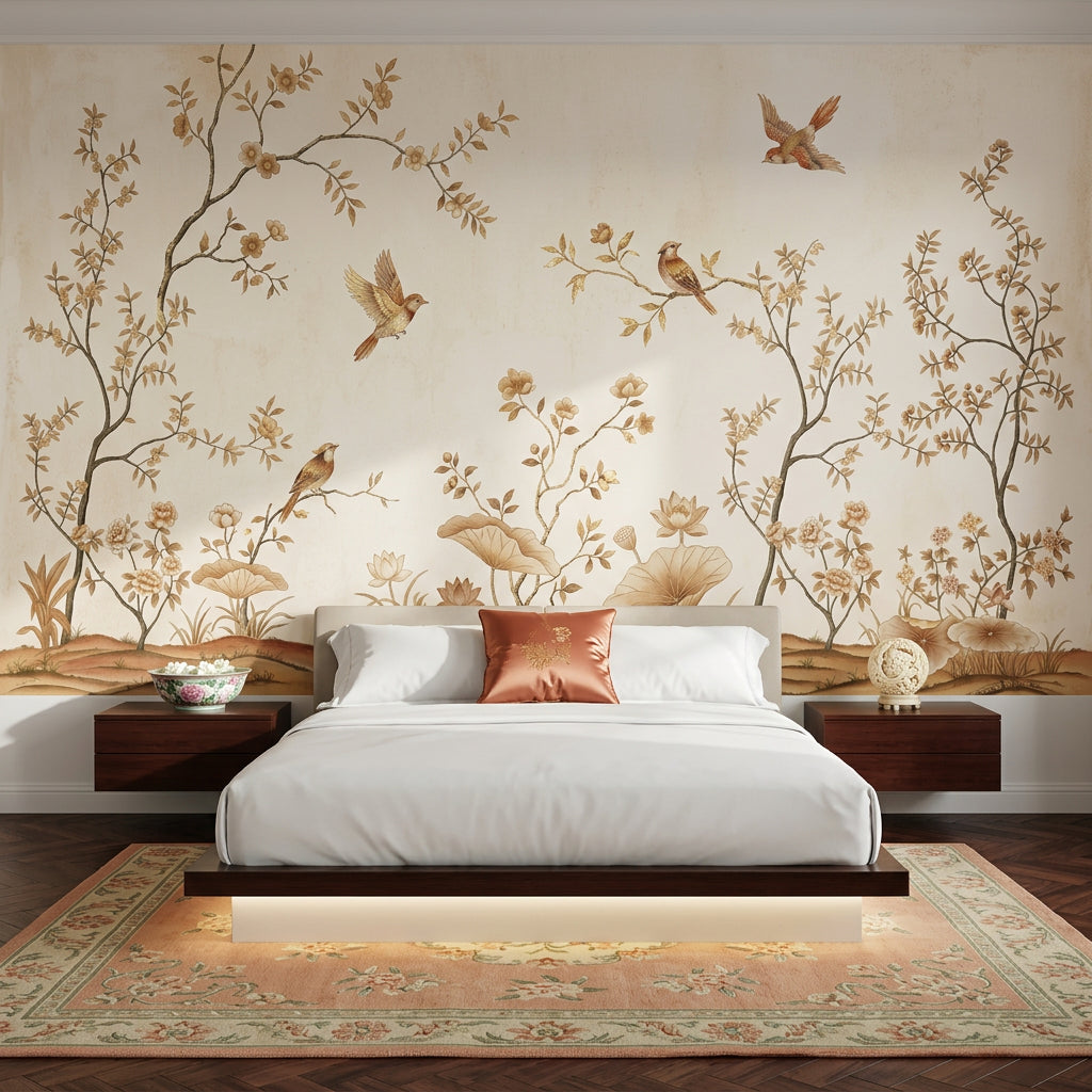 Chinoiserie Wallpaper Floral Branches Removable Birds Wall Decor