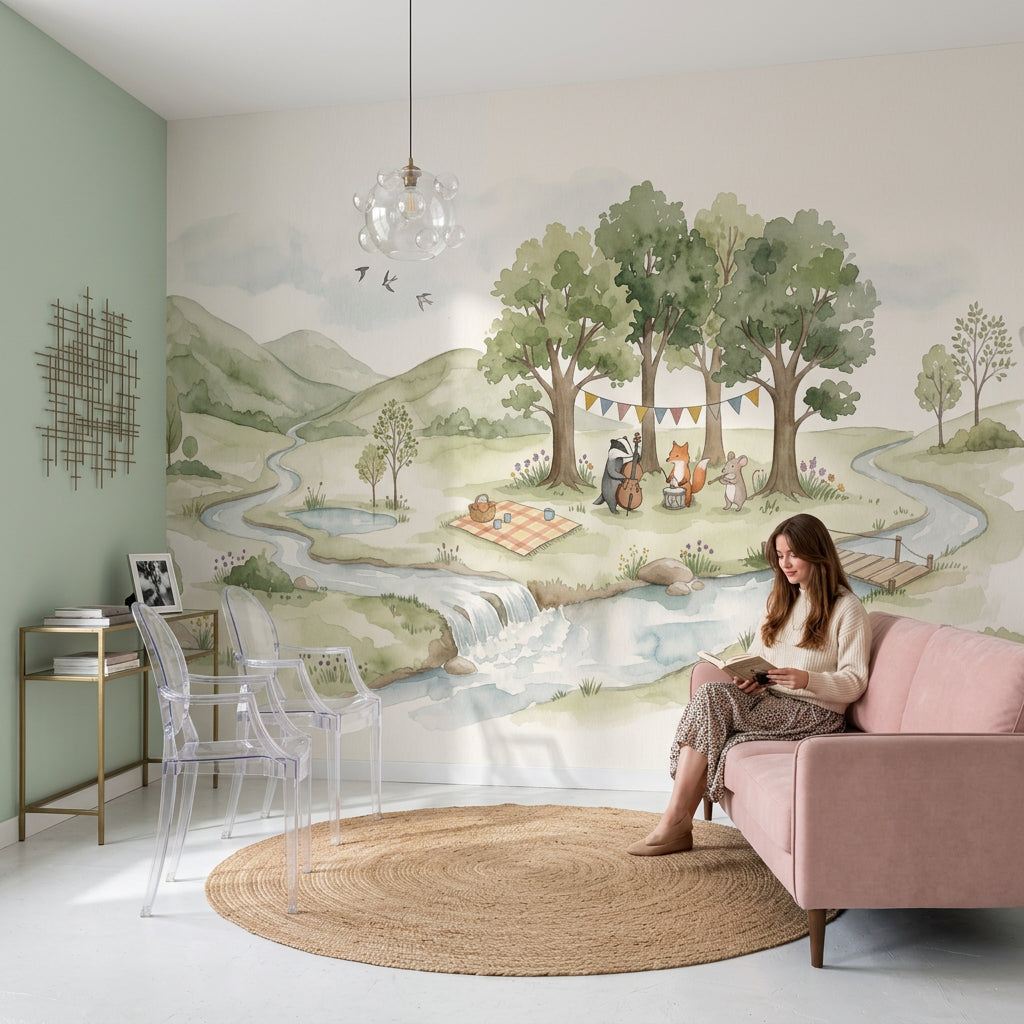 Cloudy Sky Wallpaper Watercolor Kids Removable Wall Decor