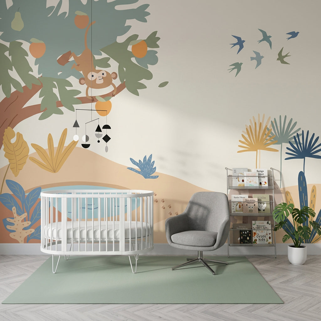 Jungle Safari Wallpaper Kids Wallpaper Cartoon Animals Removable Wall Decor
