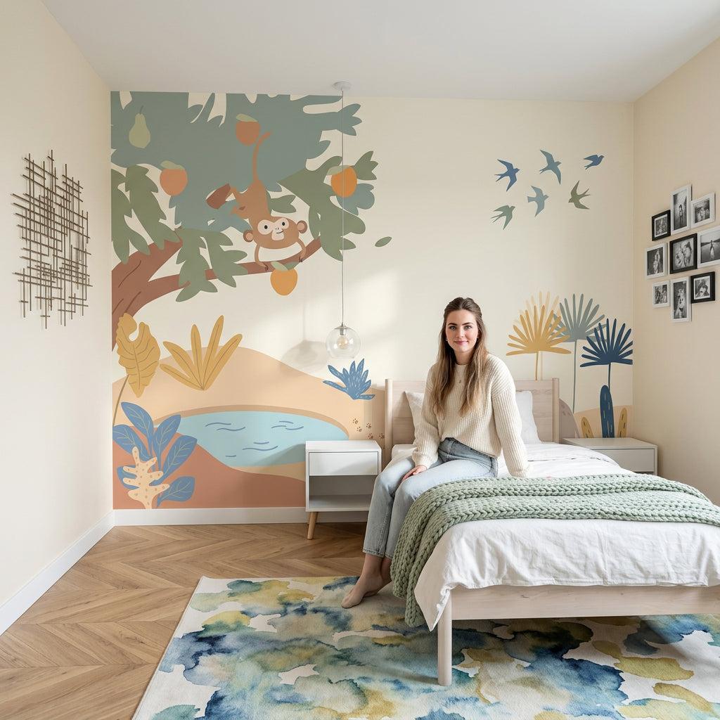 Jungle Safari Wallpaper Kids Wallpaper Cartoon Animals Removable Wall Decor