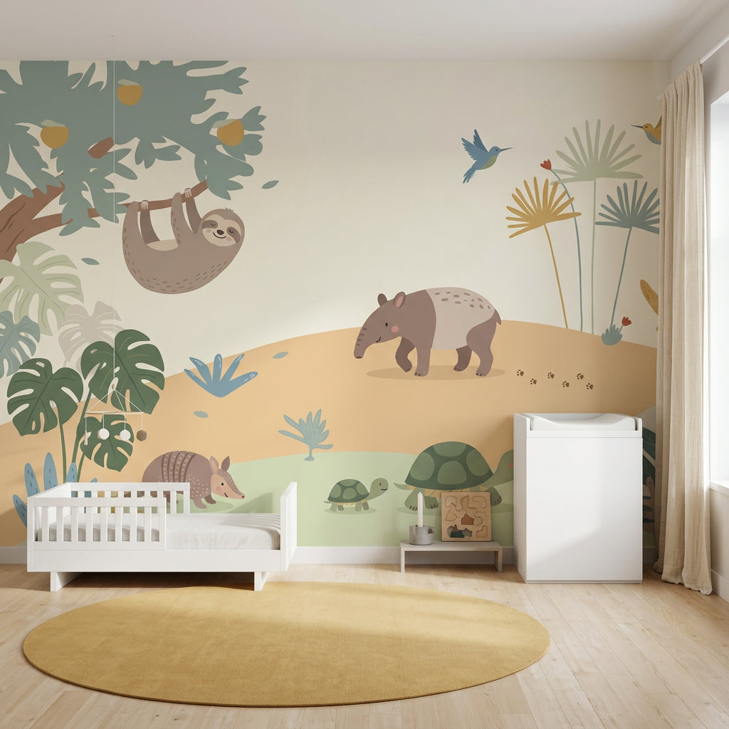 Nursery Wallpaper Jungle Cute Animals Wall Mural