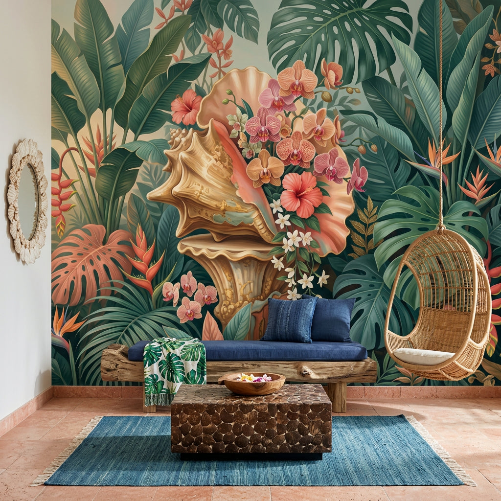 Tropical Botanical Wallpaper Jungle Leaves Orchids Wall Mural