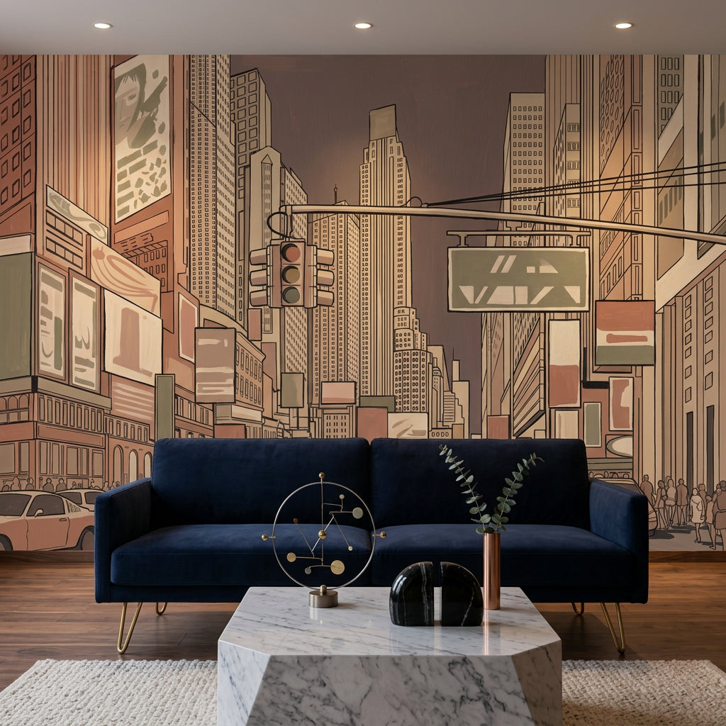 Cityscape Wallpaper Skyscrapers Street Traffic Wall Mural