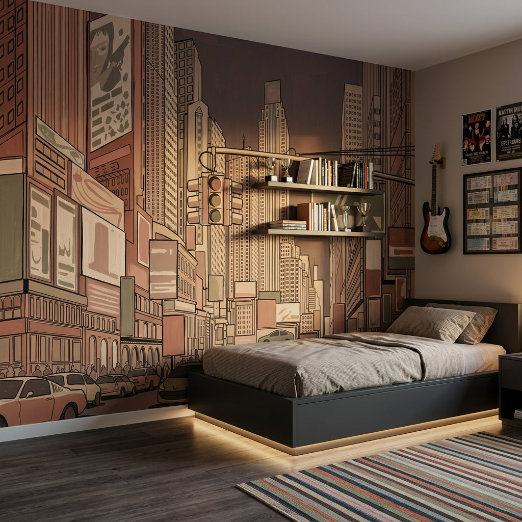 Cityscape Wallpaper Skyscrapers Street Traffic Wall Mural