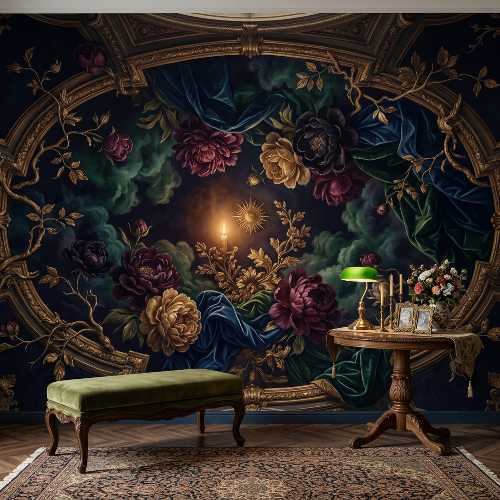 Baroque Floral Wallpaper Rococo Removable Gilded Wall Decor