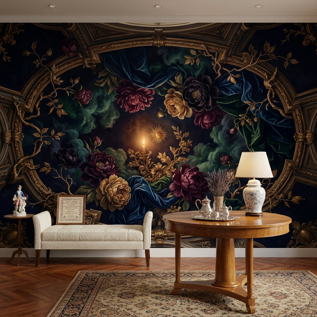 Baroque Floral Wallpaper Rococo Removable Gilded Wall Decor