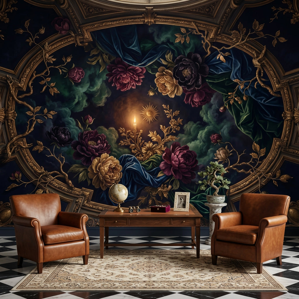 Baroque Floral Wallpaper Rococo Removable Gilded Wall Decor