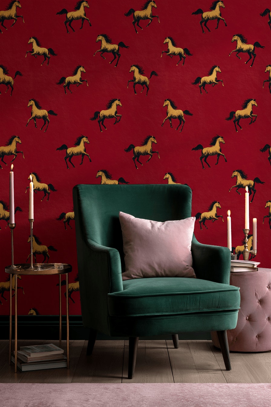 Equestrian Wallpaper Horses Galloping Decorative Mural