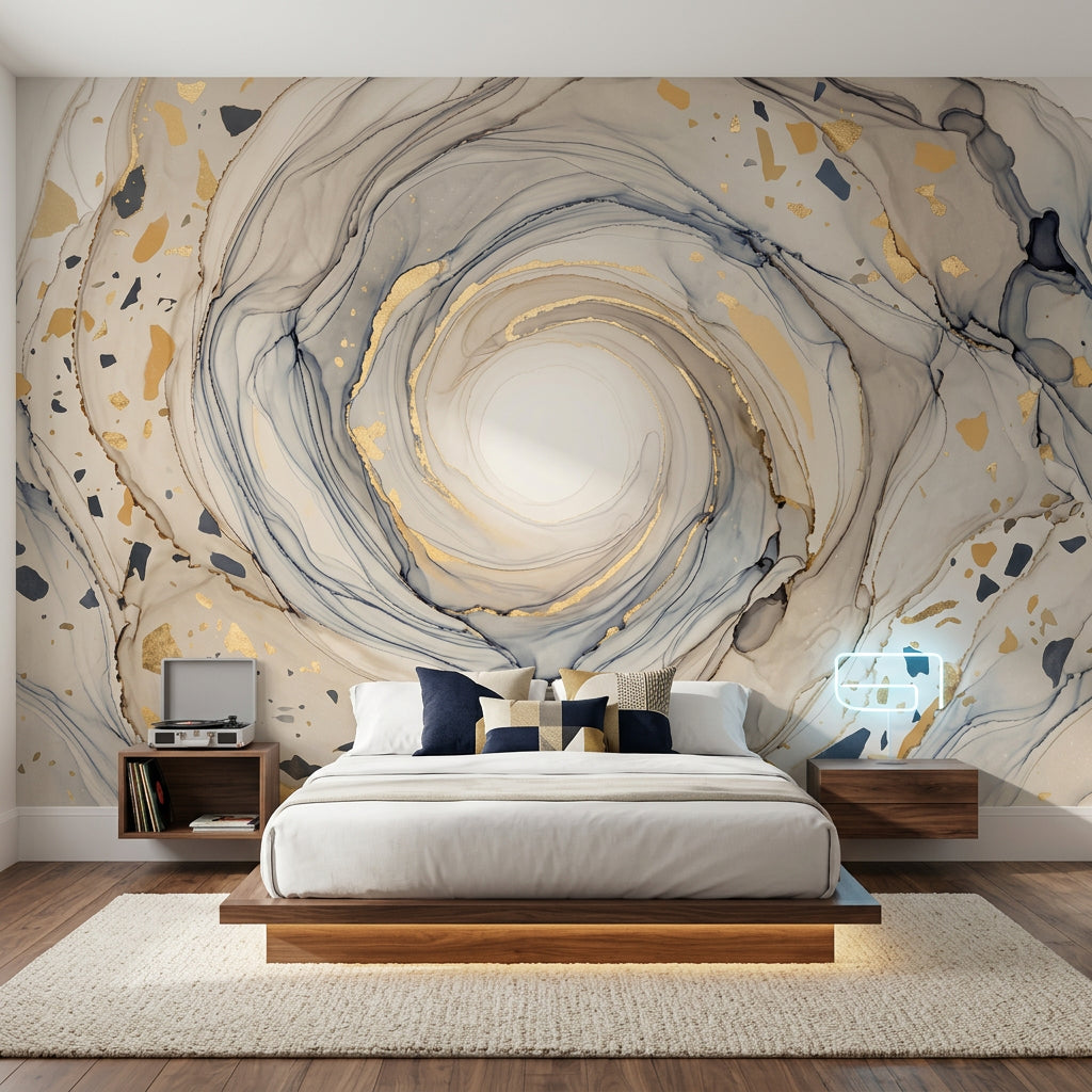 Abstract Marble Swirl Wallpaper Geode Inspired Removable Gold Foil Flecks Wall Decor