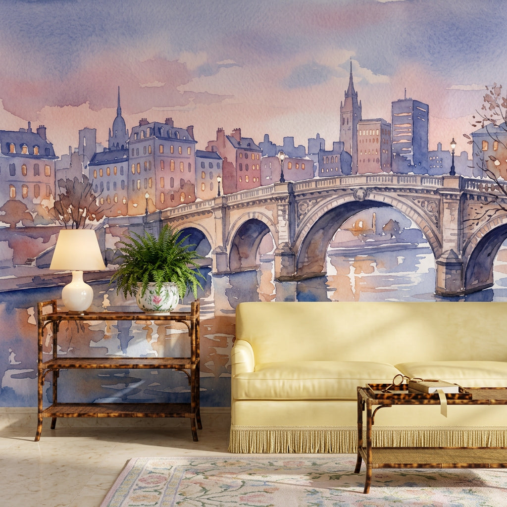 Stone Arch Bridge Wallpaper Cityscape River Reflections Wall Mural