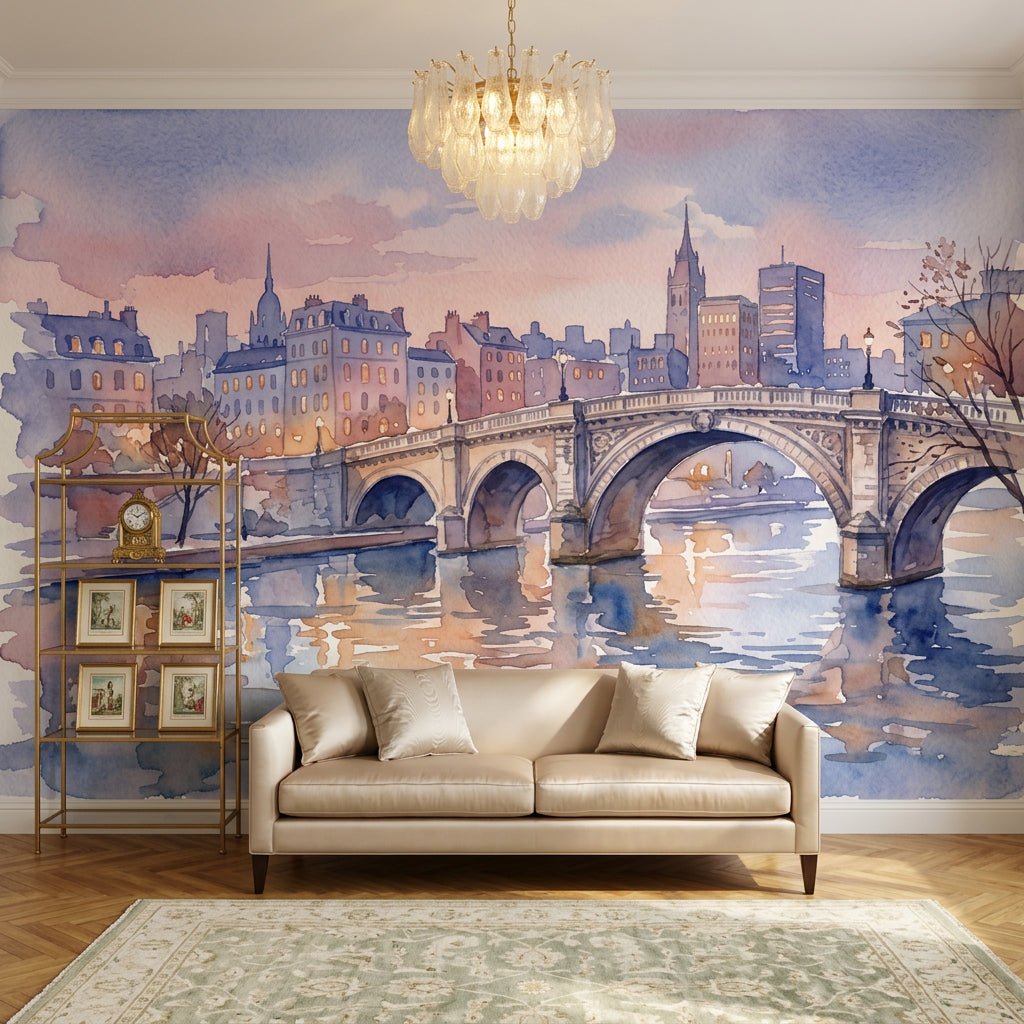 Stone Arch Bridge Wallpaper Cityscape River Reflections Wall Mural