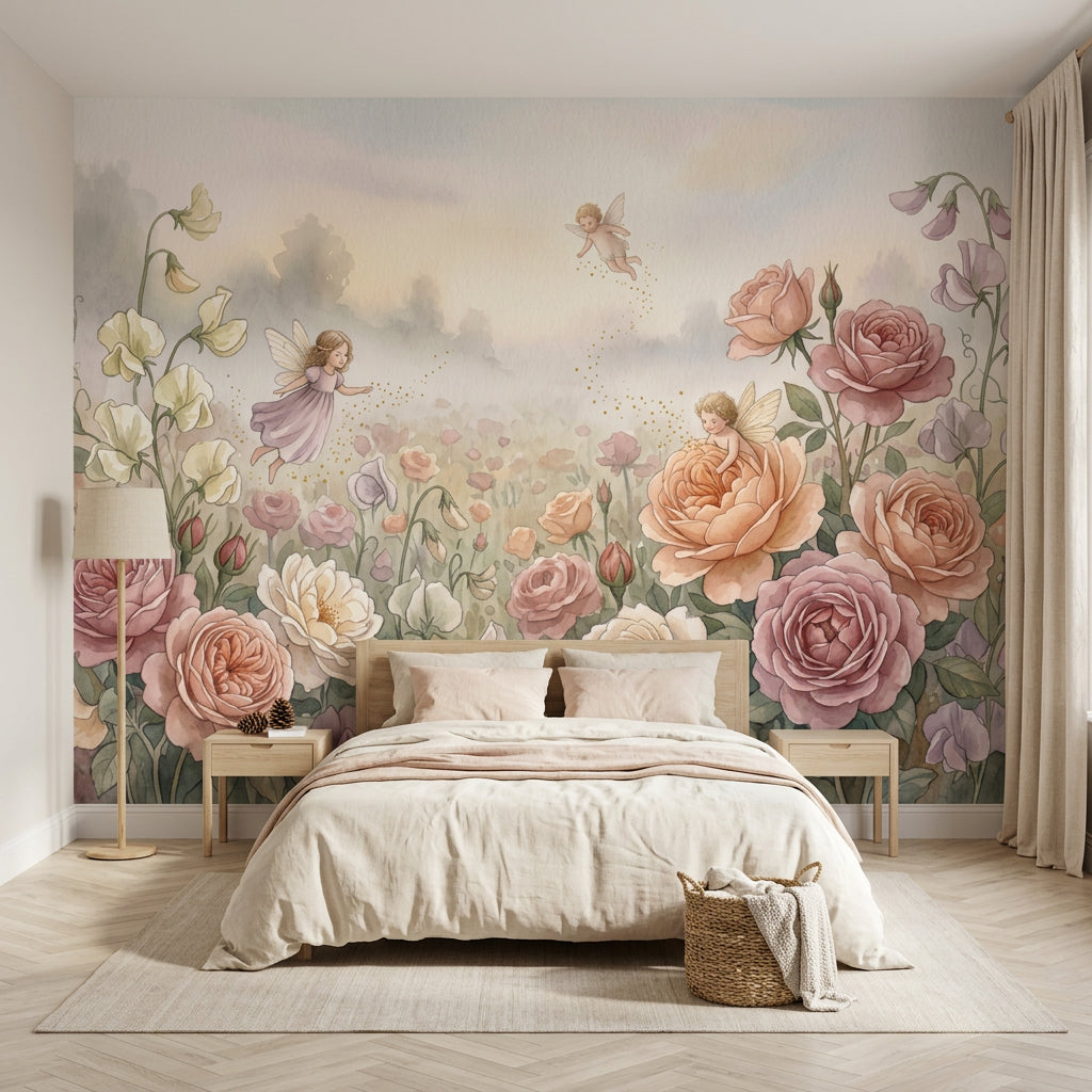 Muted Green Wallpaper Rose Garden Removable Fairy Wall Decor