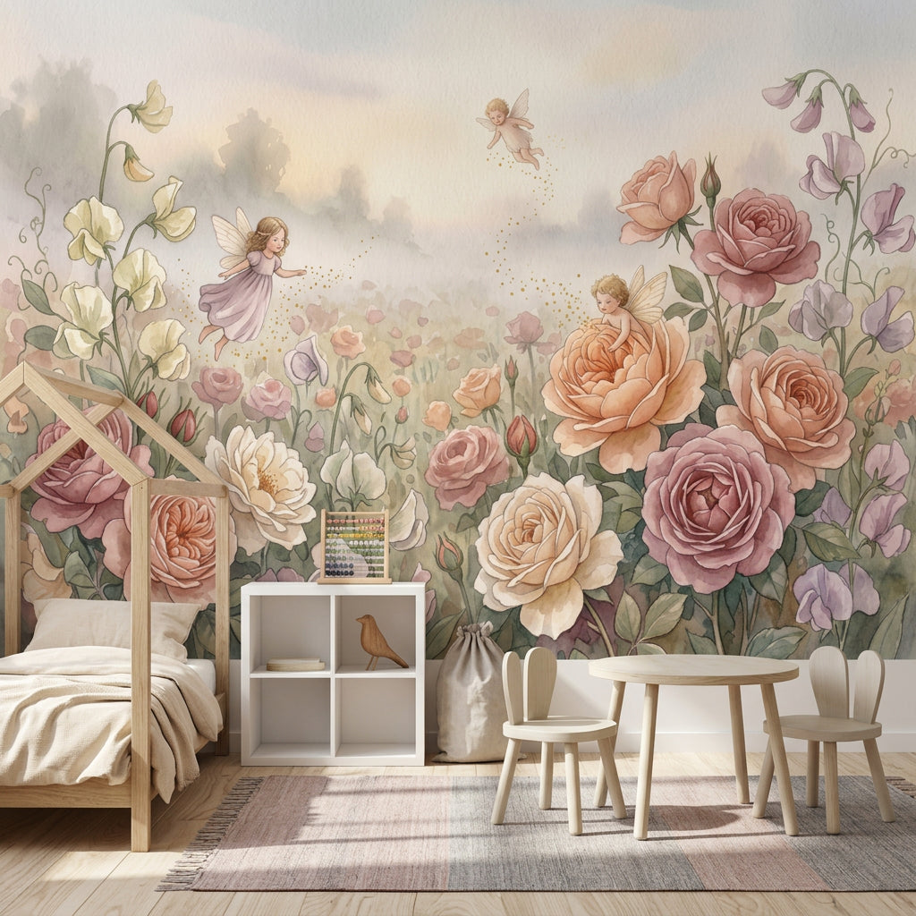 Muted Green Wallpaper Rose Garden Removable Fairy Wall Decor