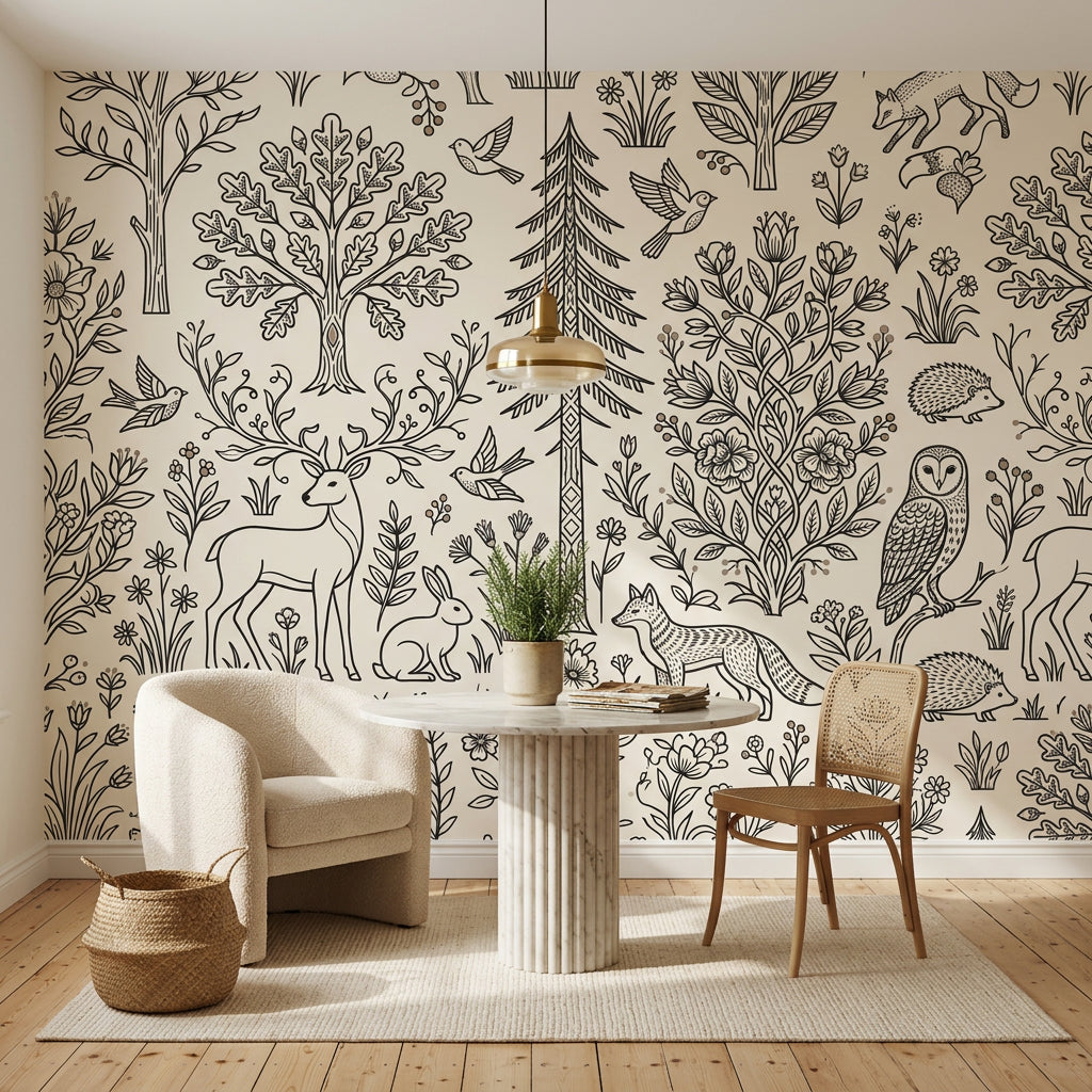 Woodland Wallpaper Forest Toile Removable Wall Decor