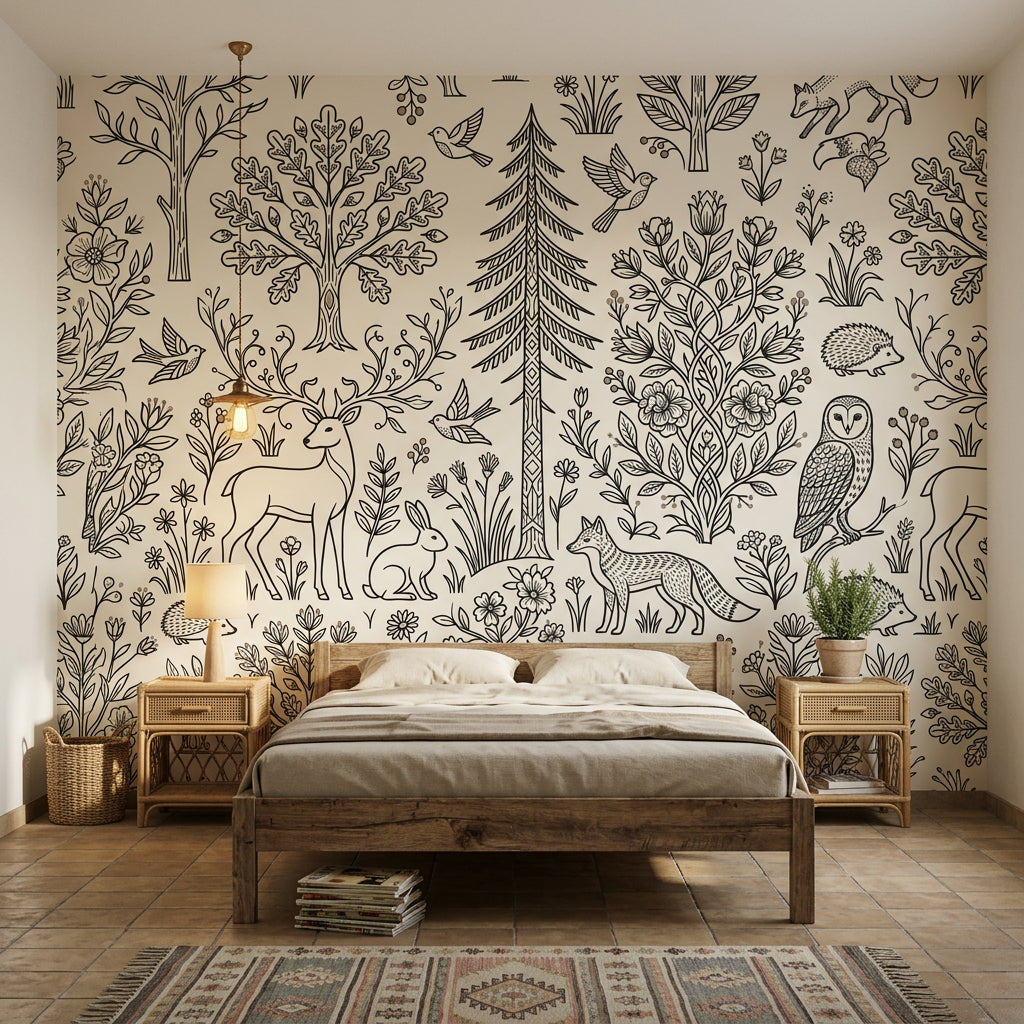 Woodland Wallpaper Forest Toile Removable Wall Decor