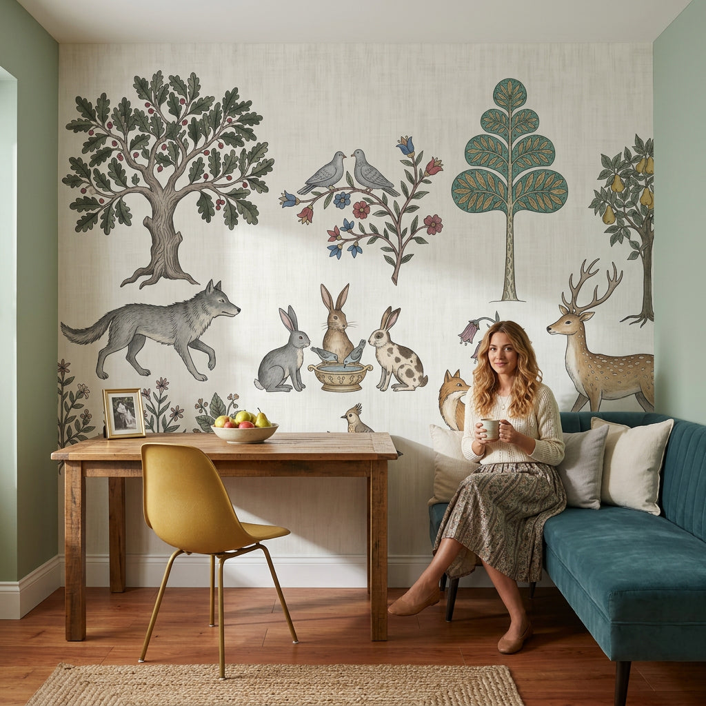 Woodland Wallpaper Toile Forest Animals Wall Mural