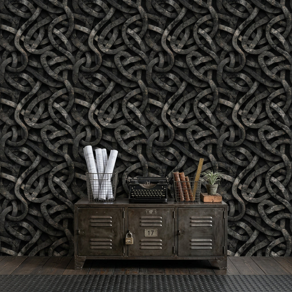 Interwoven Bands Wallpaper 3D Texture Industrial Decorative Mural