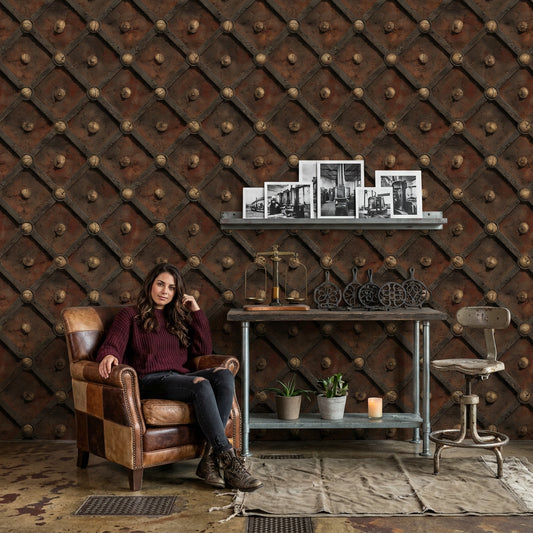 Weathered Metal Wallpaper Trellis Lattice Removable Rivets Wall Decor