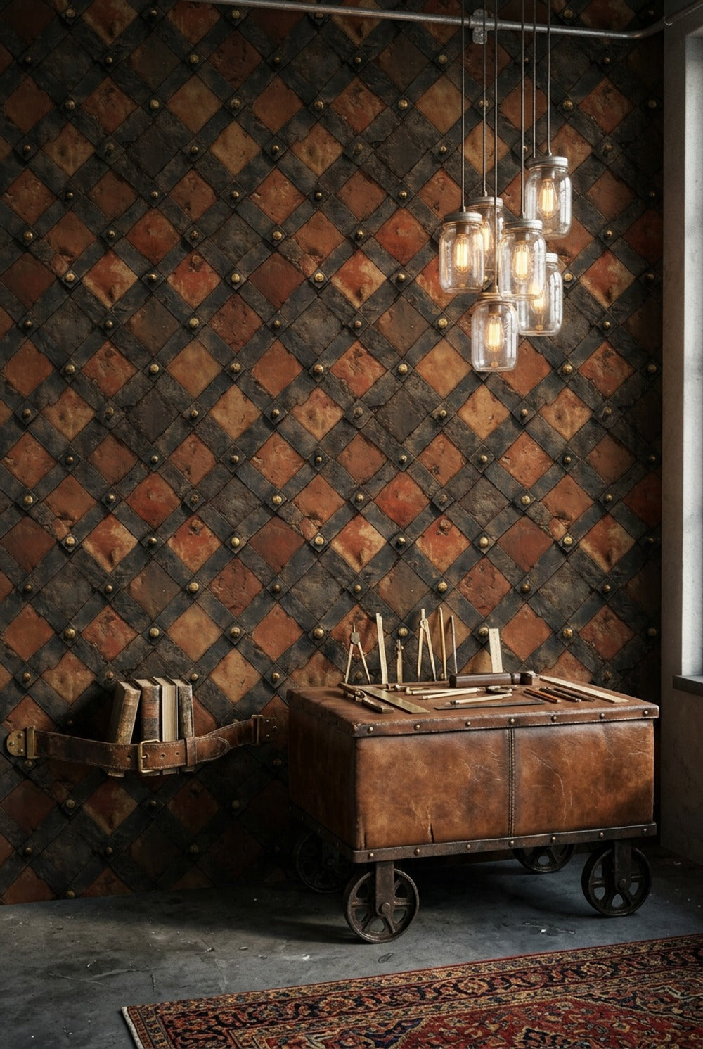 Studded Rivets Wallpaper Industrial Rustic Decorative Mural