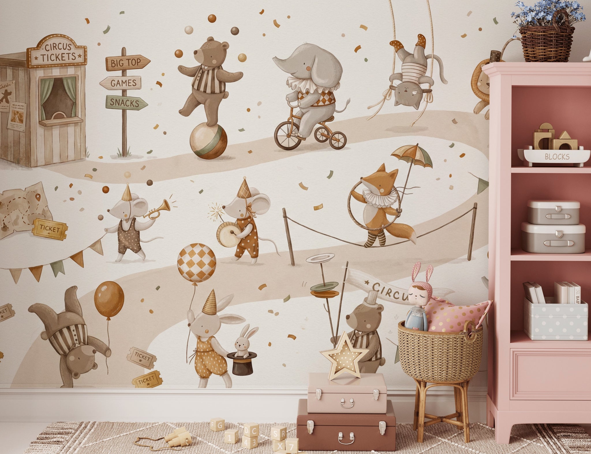 White Background Wallpaper Circus Removable Wall Decor