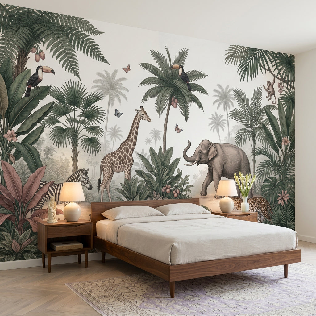Muted Green Wallpaper Safari Removable Tropical Wall Decor