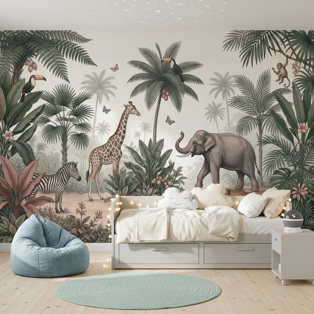 Muted Green Wallpaper Safari Removable Tropical Wall Decor
