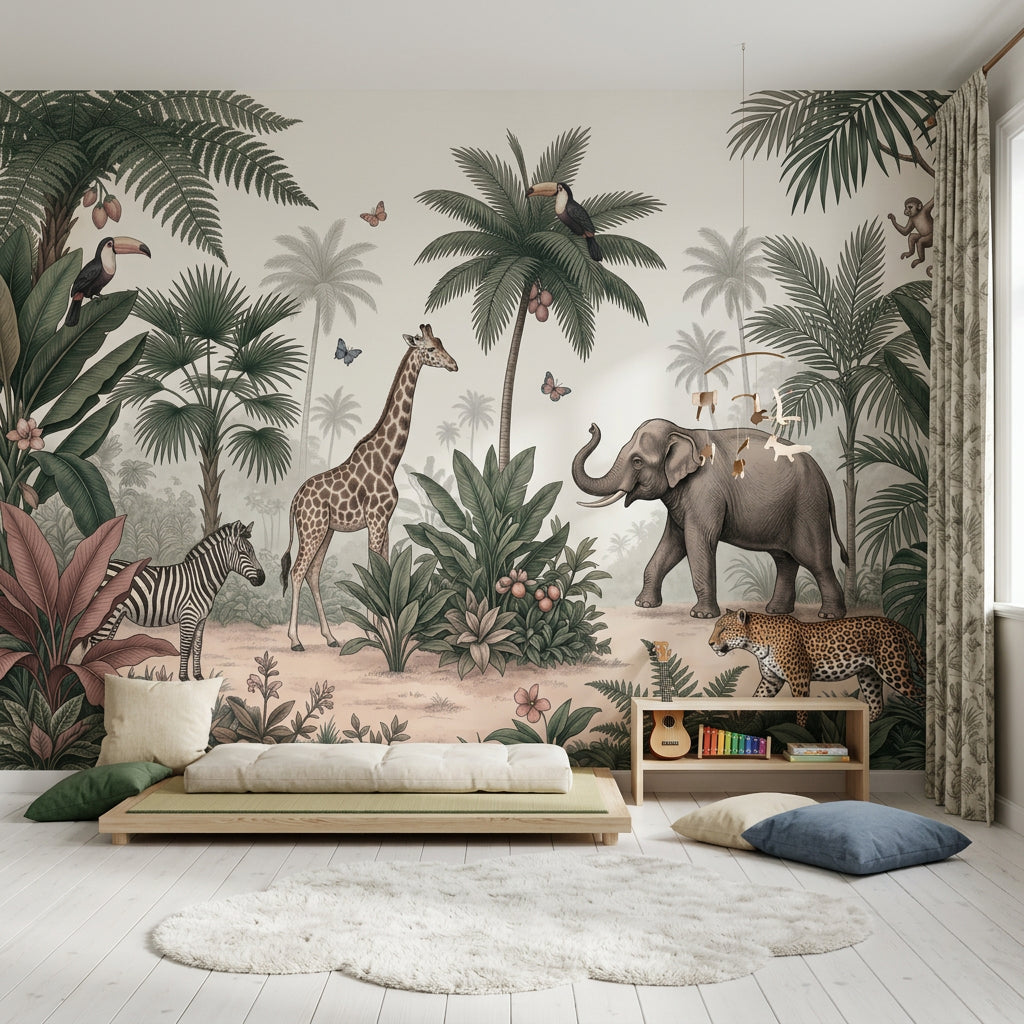 Muted Green Wallpaper Safari Removable Tropical Wall Decor