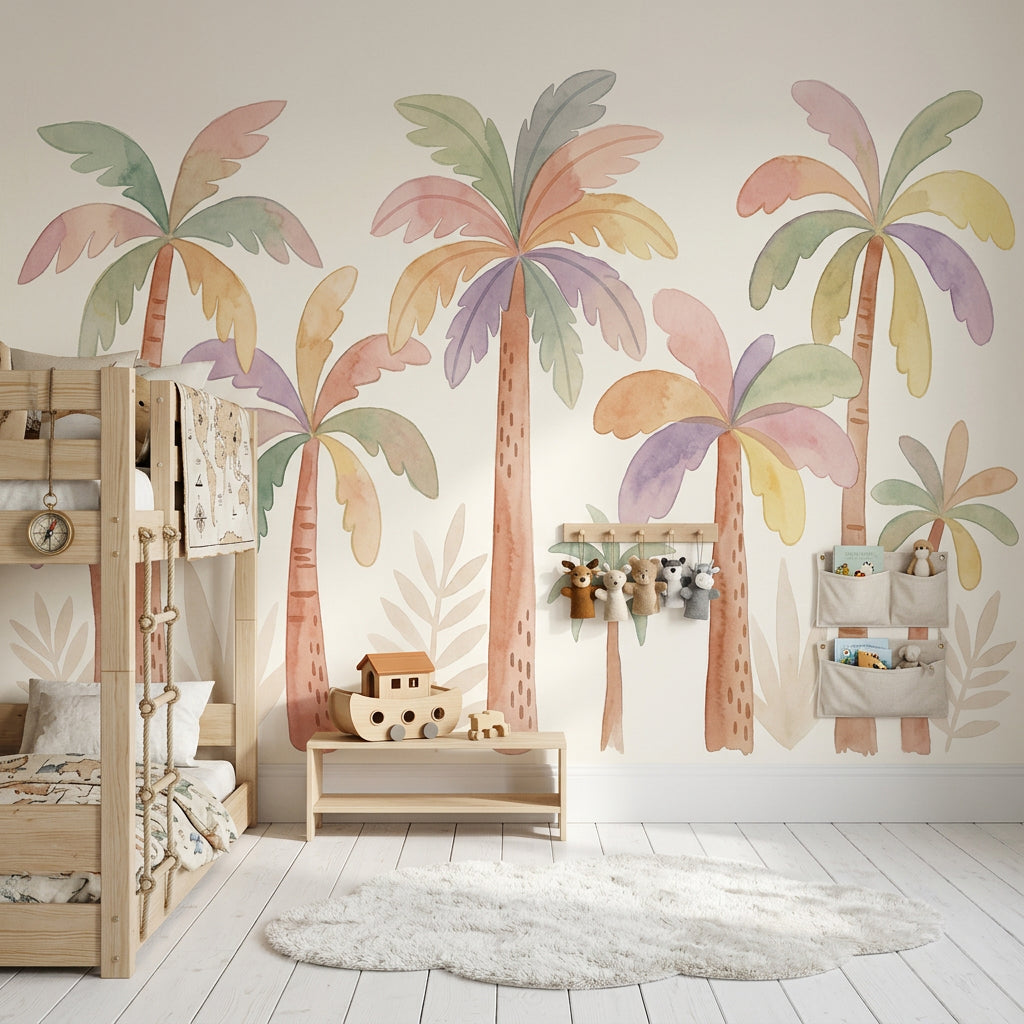 Tropical Wallpaper Palm Trees Watercolor Removable Wall Decor